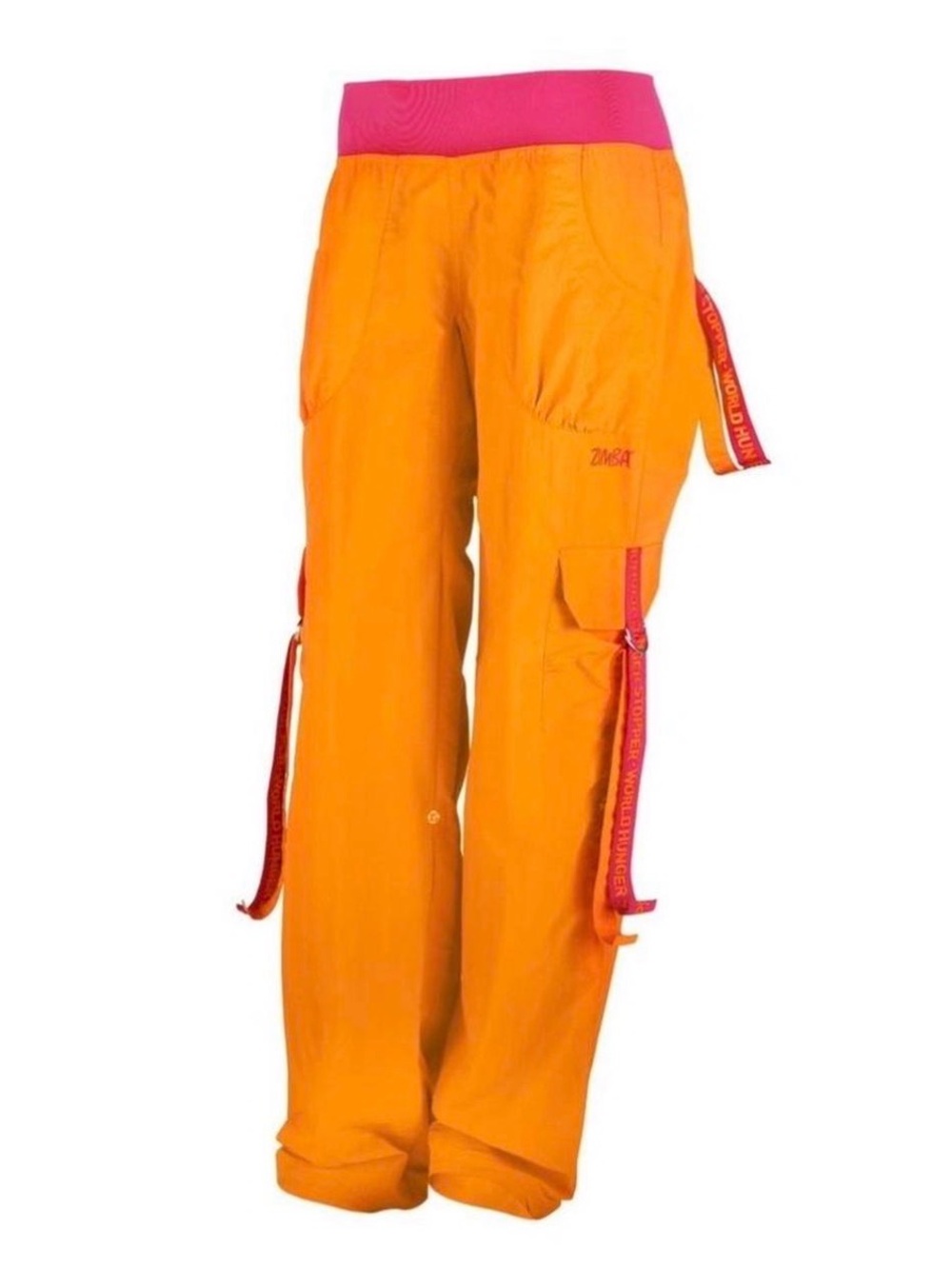 Zumba Orange Wide-Leg Cargo Pants with Pink Waistband Small